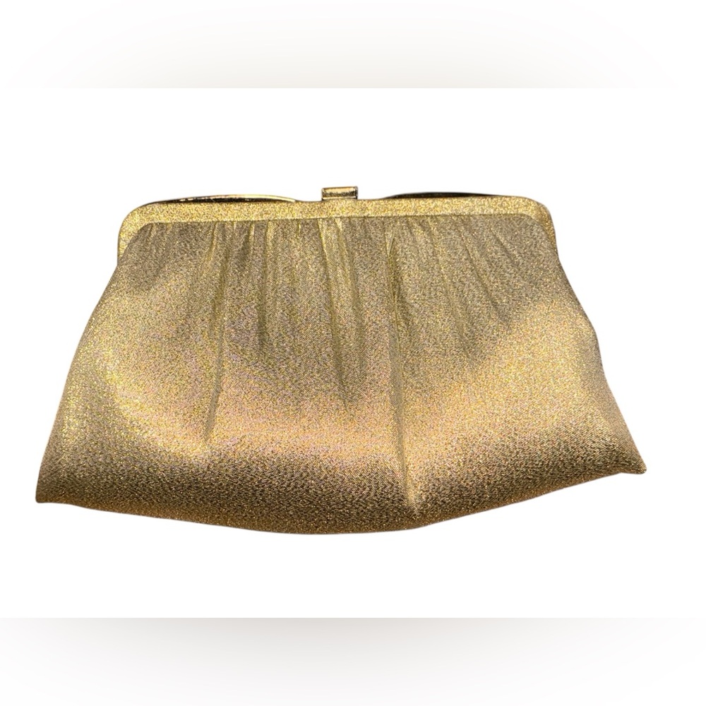 Vintage Andé Gold Lamé Evening Clutch Purse 1950s Kiss Lock Chain Bag - Picture 5 of 8